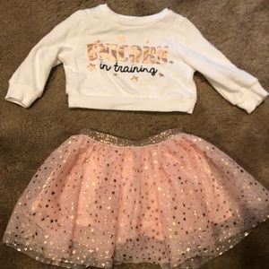 NWT Biscotti unicorn shirt sparkle star glitter tulle skirt outfit set